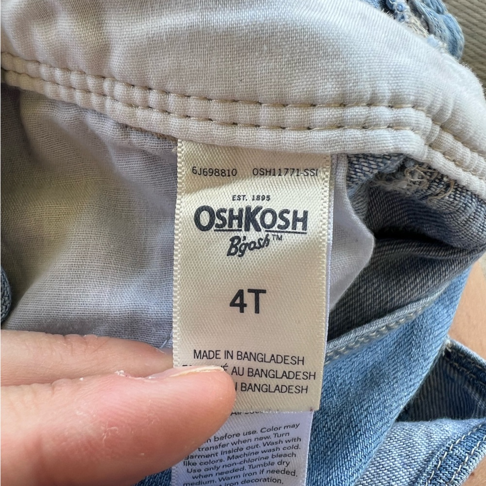 OshKosh: Blue Denim Overalls with Floral Embroidery: Size 4T - Picture 6 of 7